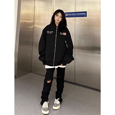 美式复古翻领短款外套女春秋2025新款潮牌街头情侣棒球服夹克上衣，男装夹克，星座1210-1