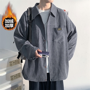 冬款新款加绒灯芯绒港风夹克男青少年长袖衬衫外套J60821-P65控88