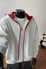 350g华棉撞色连帽开衫卫衣外套男W24562特P40W24562J加绒特P45，女装短外套，电商A001-1
