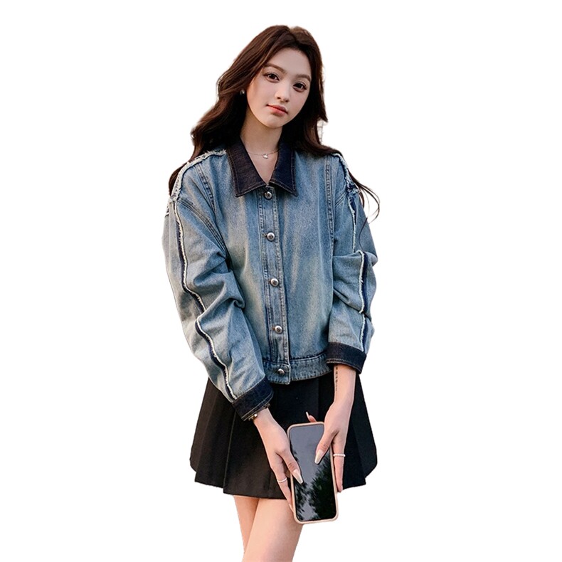 秋装新款牛仔拼色短外套2C092-5155-P145-K198,女装短外套,2C092