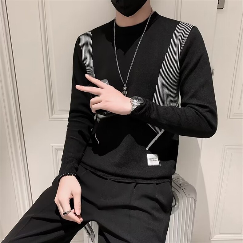 潮牌撞色毛衣男圆领打底衫长袖内搭衣服2024新款S551-P48,男装针织衫/毛衣,星座1109-3