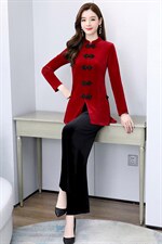 2023春季新款简约优雅气质复古盘扣舒适两件套，女装套装/套裙，然然