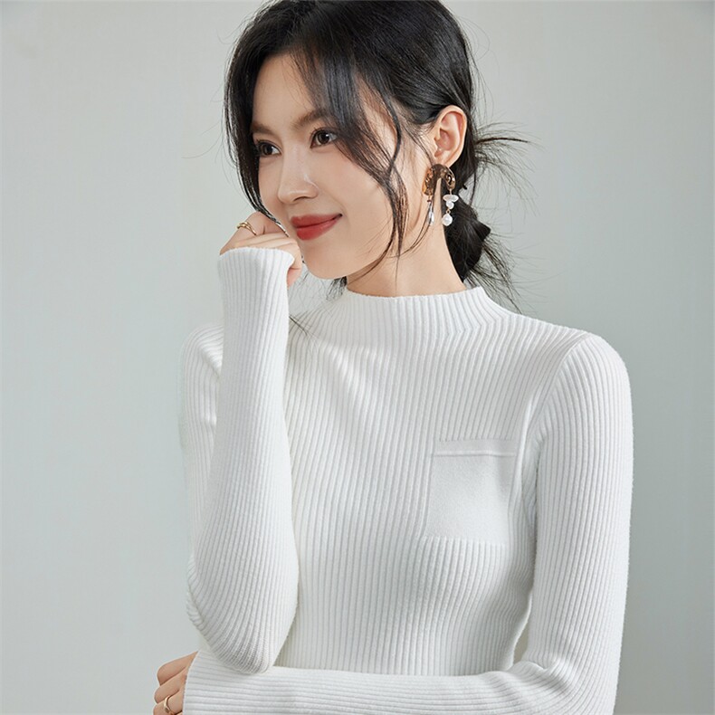法式针织衫女2025秋冬新款半高领修身保暖长袖内搭打底毛衣上衣,针织衫/毛衣,硕诚羊绒