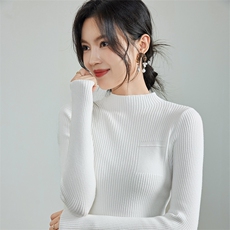 法式针织衫女2025秋冬新款半高领修身保暖长袖内搭打底毛衣上衣，女装针织衫/毛衣，硕诚羊绒