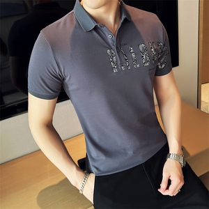 2023夏季新款 英伦风高品质修身刺绣POLO衫冰丝短袖T恤男D238-p48图片