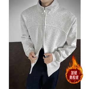外套重磅加绒奥粒绒短款500克拉链立领卫衣短宽套头 RH5321JR-P65图片