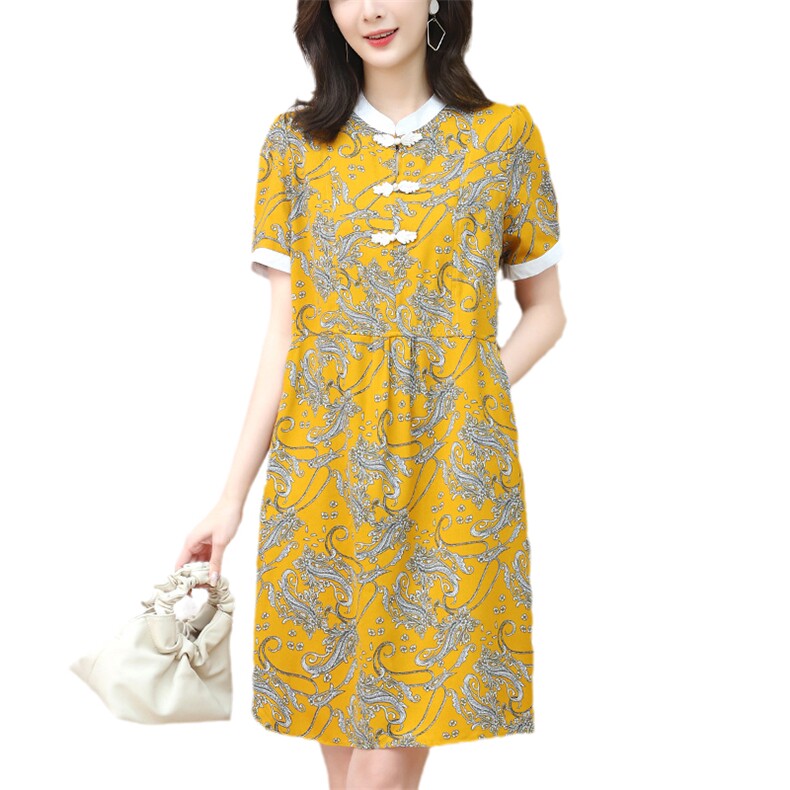 2022年夏季时尚有范潮流白立领盘扣舒适透气连衣裙,女装连衣裙,梦芯尔