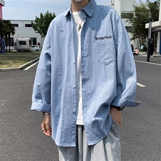 简约潮夏季文艺标准青春流行潮流慵懒翻领男时尚长袖日系衬衫，男装衬衫，星座716-3