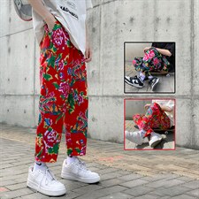 XK01东北大花风休闲小西裤九分民族风牡丹花修身潮男装裤，男装休闲裤，星座115A(原星座507）