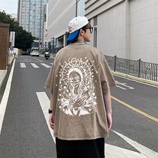 得物品质纯棉重磅水洗潮牌青少年宽松圆领短袖T恤B219-Y333-P35，男装T恤，电商B219