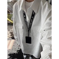 藏青色泡泡纱衬衫男春秋套头半开衫长袖衬衣美式cleanfit情侣外套，男装衬衫，星座908-1