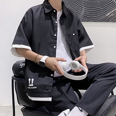 拼接工装衬衫男短袖潮牌痞帅宽松百搭衬衣夏季薄款半袖衣H301/P30，男装T恤，星座506