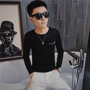 3秋季长袖修身T恤印花社会精神小伙韩版潮男打底衫C301B-CT13图片