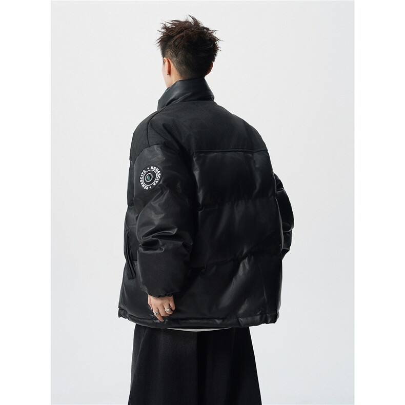 PU皮棉服冬季宽松港风棉衣立领冬装棉袄PM01-P115限168抖音控178,男装棉衣,电商B370