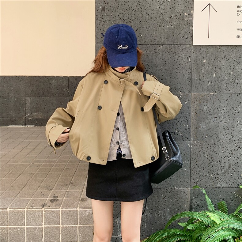 【新品现货】小个子短款卡其色风衣外套女5113-P145-K218,女装风衣,2C126