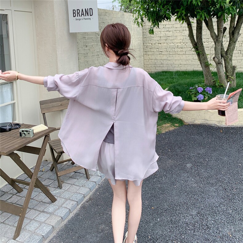 甜美浅紫色轻薄防晒衬衫短裤套装女夏2025新款小个子巨好看两件套图片