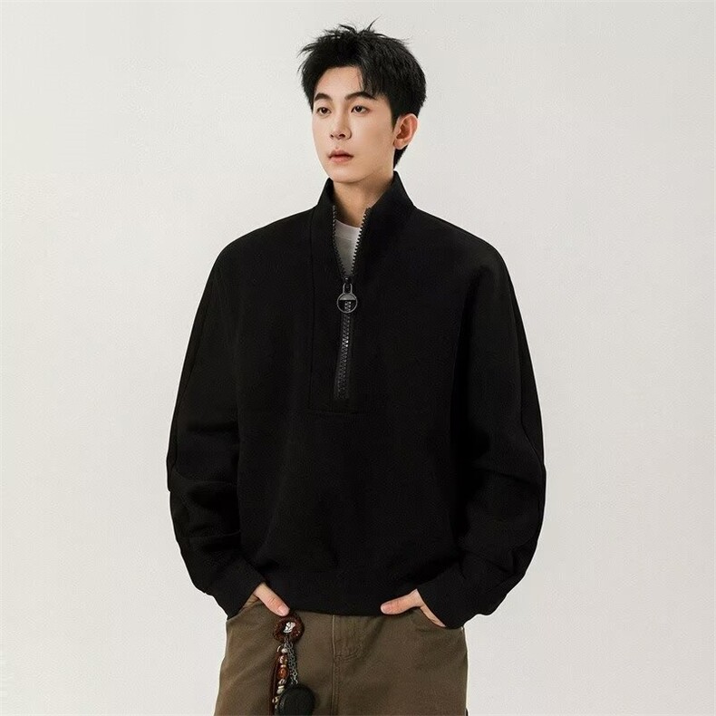 KT54-P512025秋季美式重磅休闲卫衣男士宽松半拉链立领上衣，男装卫衣，电商B323A