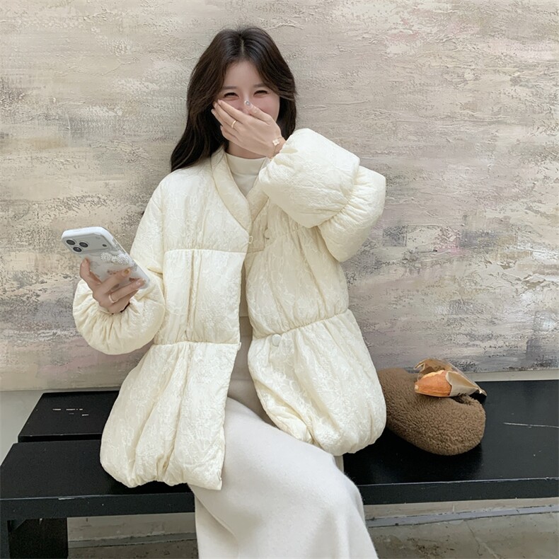 新中式云朵泡芙泡泡袖羽绒服外套女入冬2025新款白鸭绒保暖面包服,女装羽绒服,2C259