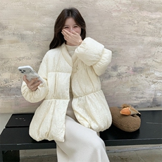 新中式云朵泡芙泡泡袖羽绒服外套女入冬2025新款白鸭绒保暖面包服，女装羽绒服，2C259