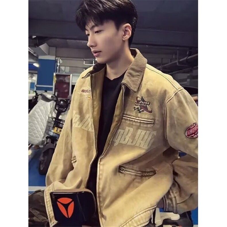 【001】短款垫肩工装外套男款拉链夹克牛仔A079-JK133-P69，男装夹克，电商A079