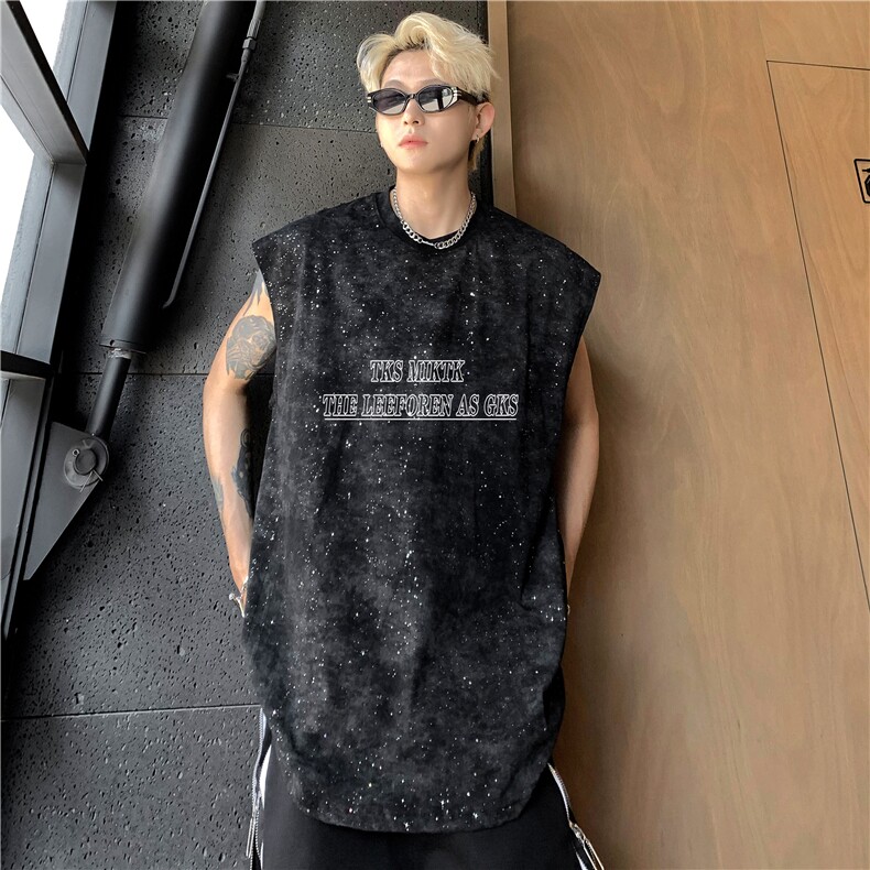 美式高街做旧水洗复古满天星无袖T恤背心时尚坎肩男潮BX04-特P28,男装背心/马甲,电商C307