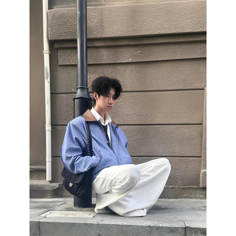 【有货】格子拼接短款外套男春秋美式设计感宽松夹克Z73CC-P70,男装夹克,星座1007（原301D）
