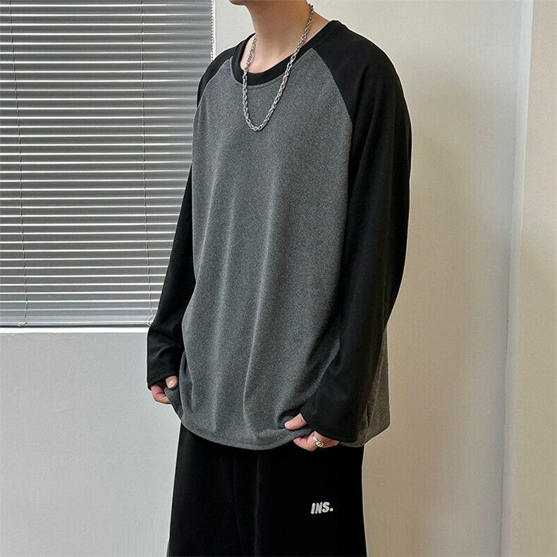 2025现货新款拼色长袖T恤男宽松休闲打底衫上衣A351-AT2536-P40,男装T恤,电商A351