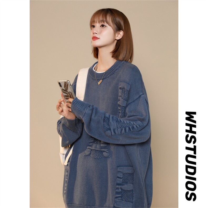 M6128/P85秋冬中性风高品质工艺水洗毛衣男女大码针织衫外套线衣，女装针织衫/毛衣，电商A141