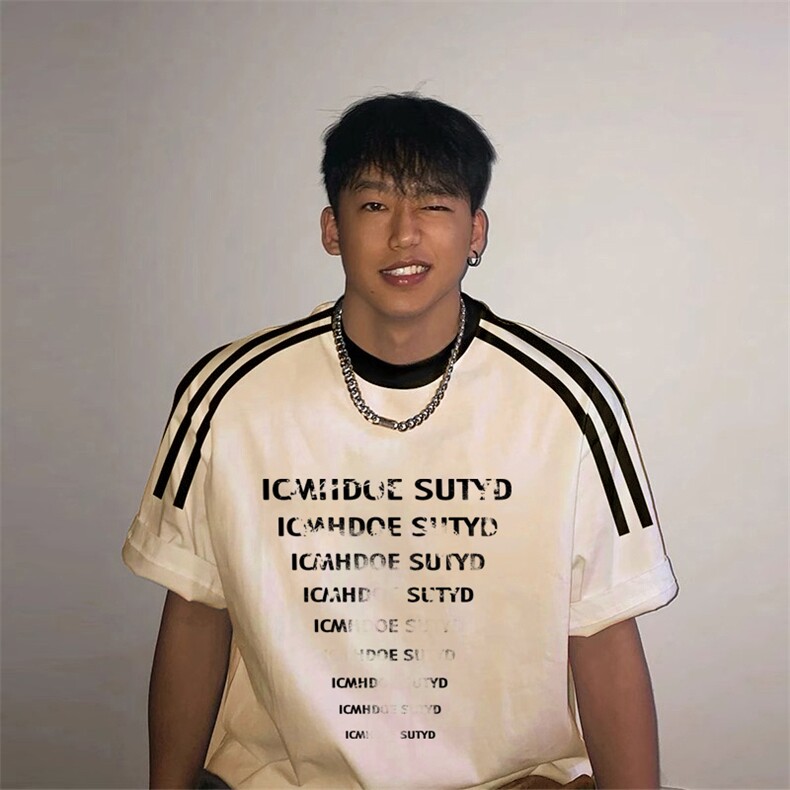 夏季美式高街重磅纯棉三条杠织带撞色男女短袖T恤ZD339-特P30,男装T恤,电商A486