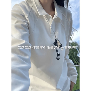 抖音得物高品质美式高街重磅曼巴棉结构螺纹拼接翻领卫衣长袖T恤图片