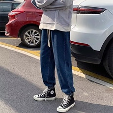 春夏季牛仔裤男女韩版宽松潮流垂感阔腿裤潮牌嘻哈抽绳束脚休闲裤，男装牛仔裤，星座601-2