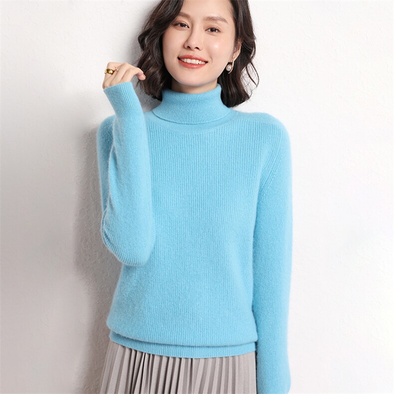 时尚潮流秋冬新款简约精致保暖气质高翻领女士羊绒衫,女装羊绒衫,艾米娇羊绒