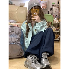 WT99-P71美式复古外套女春秋2025新款潮牌撞色翻领宽松情侣夹克，男装夹克，电商B323A