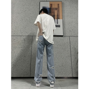 现货 夏季显瘦破洞设计感宽松直筒高街薄款休闲牛仔裤K5802-特P35图片