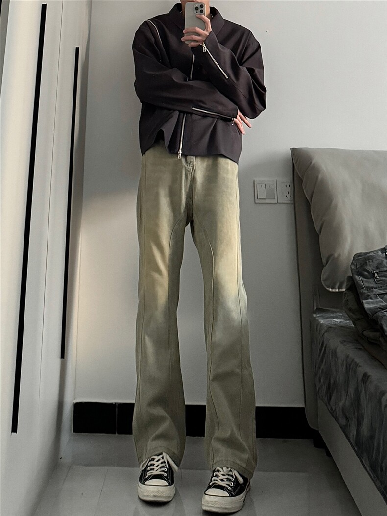 美式高街vibe拼接黄泥牛仔裤修身直筒裤XZ310A-4-NZ27JG,男装牛仔裤,星座310A-4