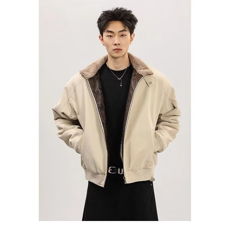 冬季美式拼蛇皮纹PU皮棉衣ing短款保暖夹克座山雕棉服男女款,男装夹克,星座218-8