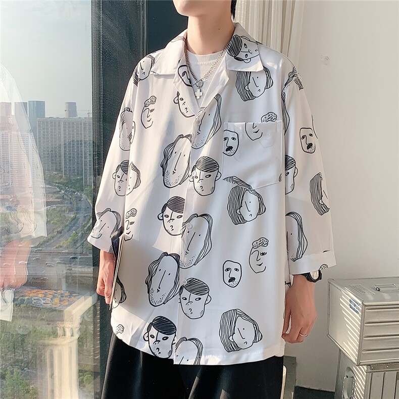 港风休闲情侣大码短袖衬衫男潮帅气七分袖防晒衣汉服QCS797P45控,男装衬衫,星座227-7