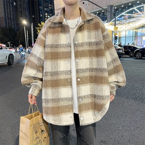 格子毛衣外套男韩版潮流拼色帅气2024冬季新款ins夹克W5473-P75图片