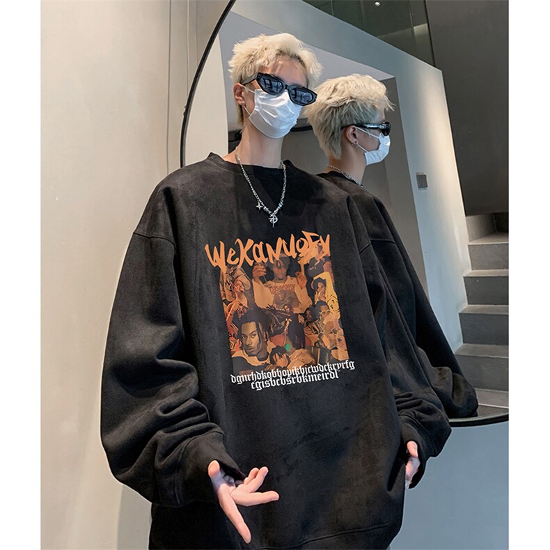 抖音得物供货提供视频秋冬重磅美式麂皮绒圆领卫衣JY327,男装卫衣,电商A486