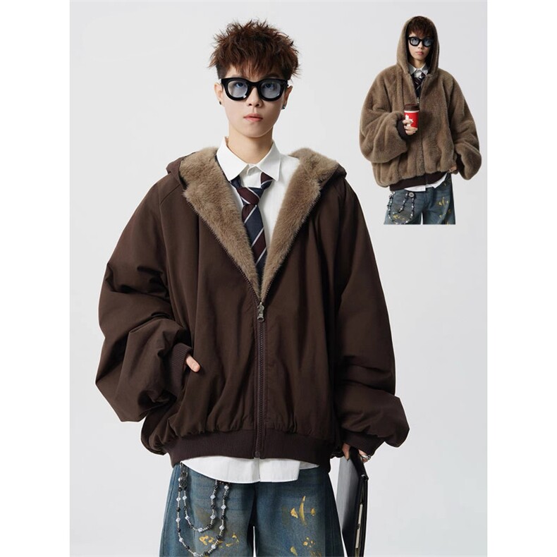 706-LK6041-P98特P现货冬季两面穿仿兔毛棉衣保暖棉服外套,男装棉衣,星座706