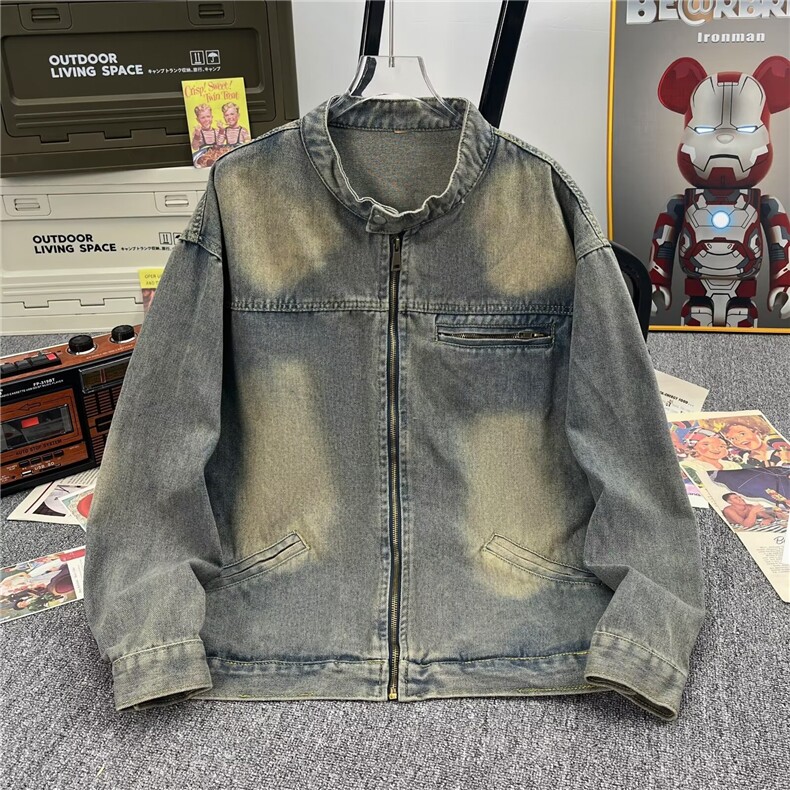 复古立领牛仔外套慵懒宽松显瘦上衣A040-P68,男装工装外套,星座1109-3