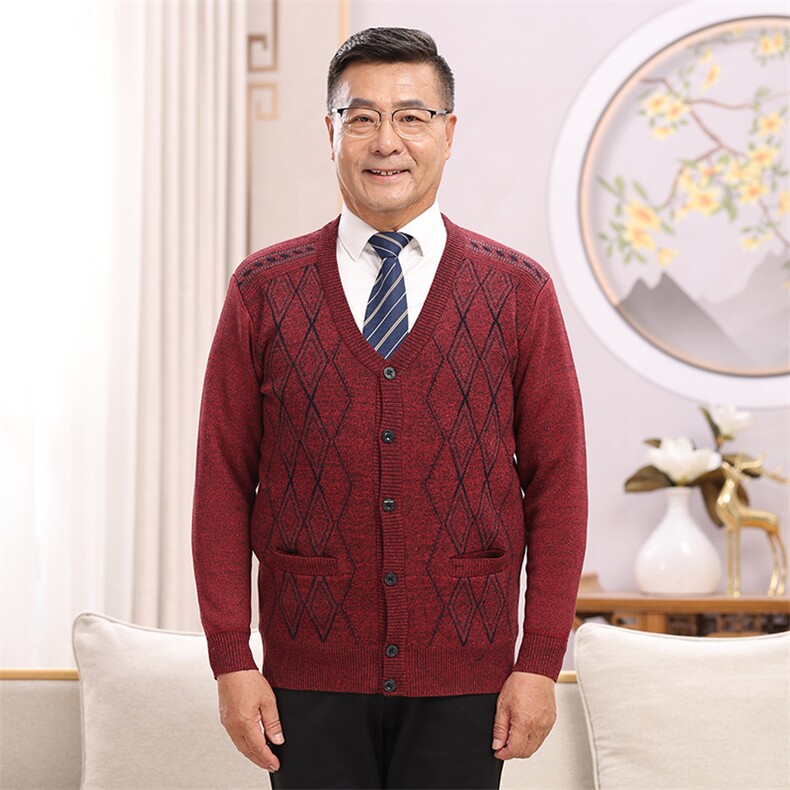 秋冬季舒适亲肤透气大码菱形长袖加绒针织衫开衫男装,男装针织衫/毛衣,亚东羊绒制品