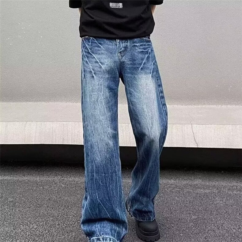 复古微喇水洗伐木工装牛仔裤男中腰显瘦秋季阔腿直筒长裤NZT800,男装牛仔裤,星座516A