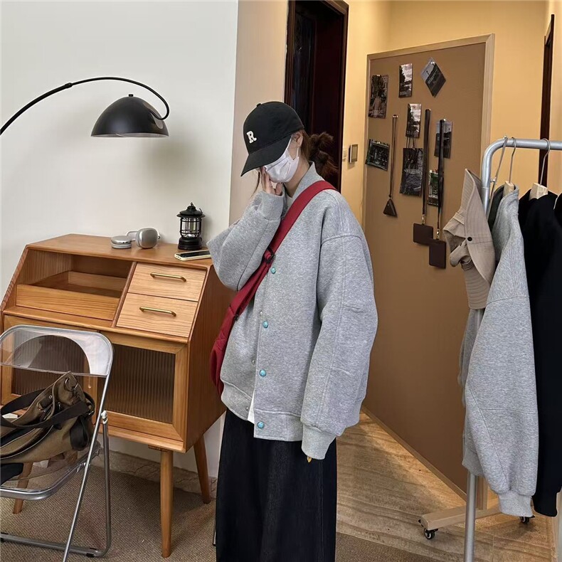 2026420克重磅开衫卫衣boxy短款松绿石棒球衫外套男G1148特P48，女装短外套，电商A339