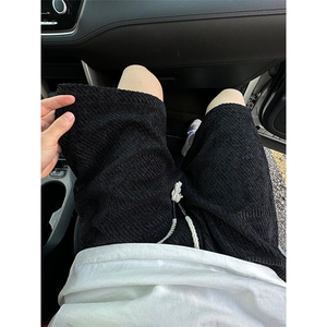小香风针织运动短裤男夏季潮牌斑马纹薄款五分裤美式宽松直筒中裤图片