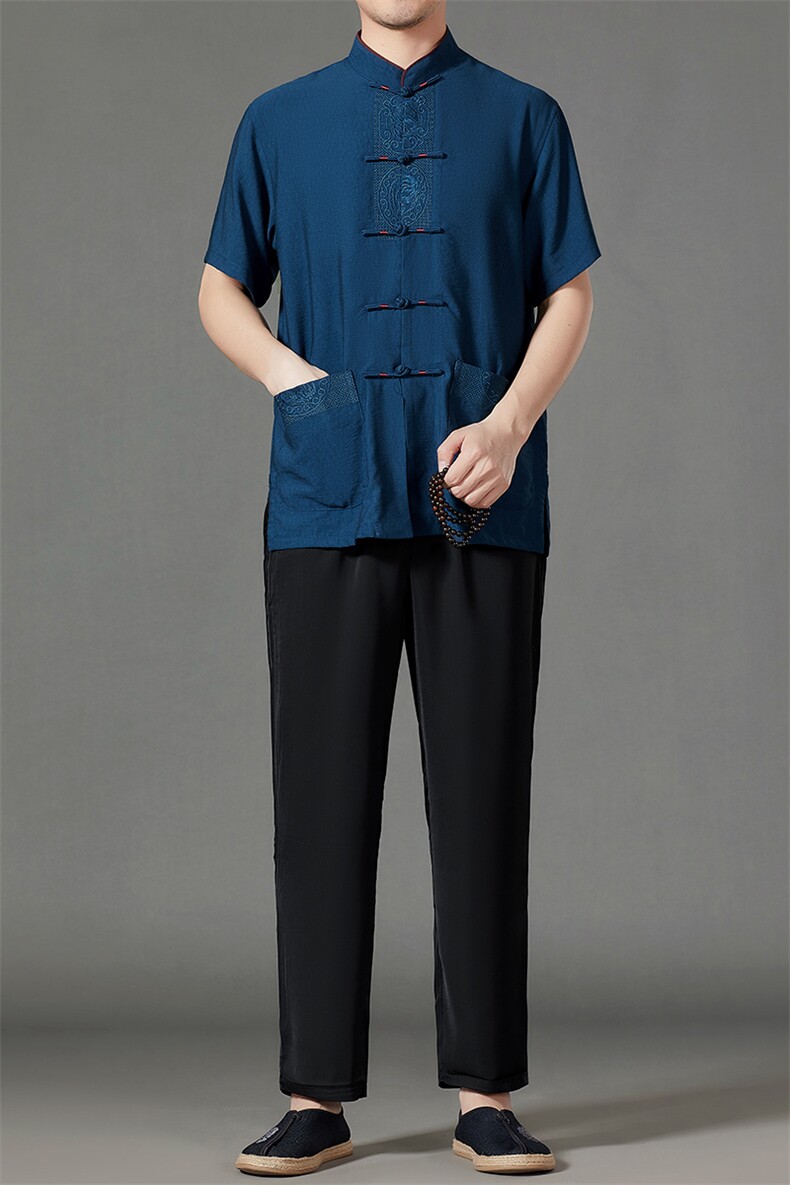 2026夏季薄款高端风冰丝短袖衬衫套装唐装汉服HL23811-P120,男装休闲套装,星座1105-3