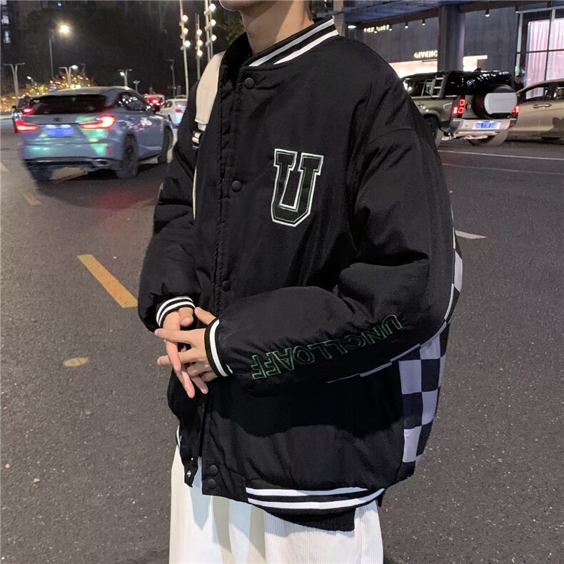 春秋季棋盘格棒球服男ins潮牌宽松休闲外套港风潮流痞帅学生夹克,男装夹克,星座1210-1