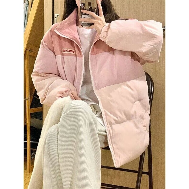 撞色拼接棉袄棉服女短款冬小个子加厚宽松立领面包服学生外套,男装夹克,星座506A