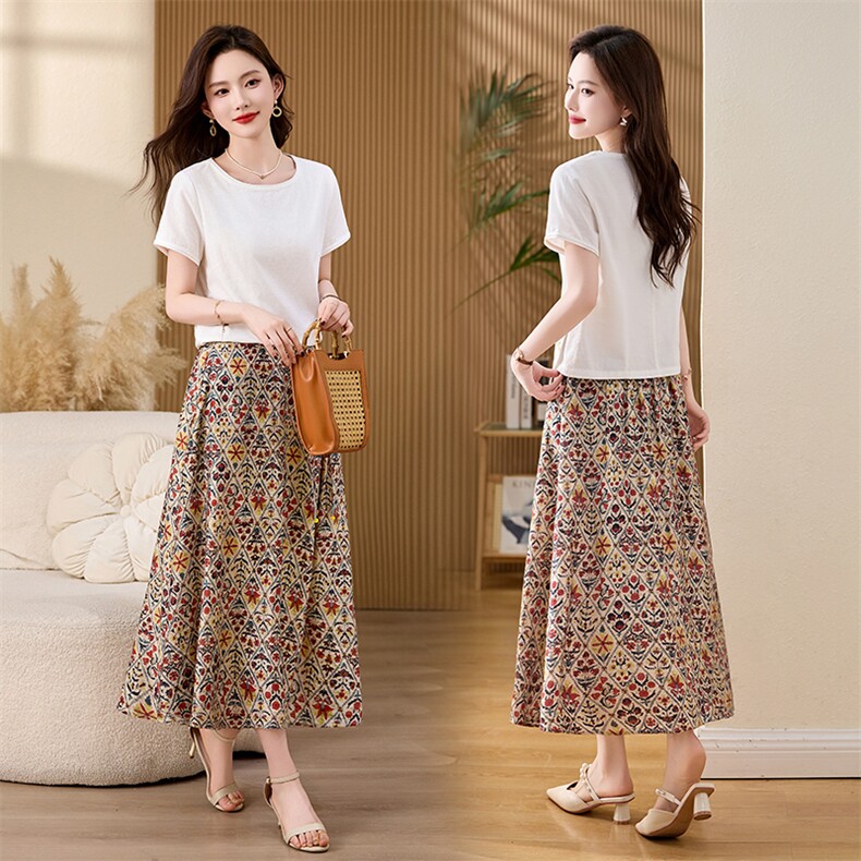 雪纺两件套女2026夏装新款气质碎花连衣裙半身裙套装长裙V领显瘦，女装套装/套裙，倪叶myz