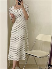 夏季新款波点修身款连衣裙，女装连衣裙，唇蔻